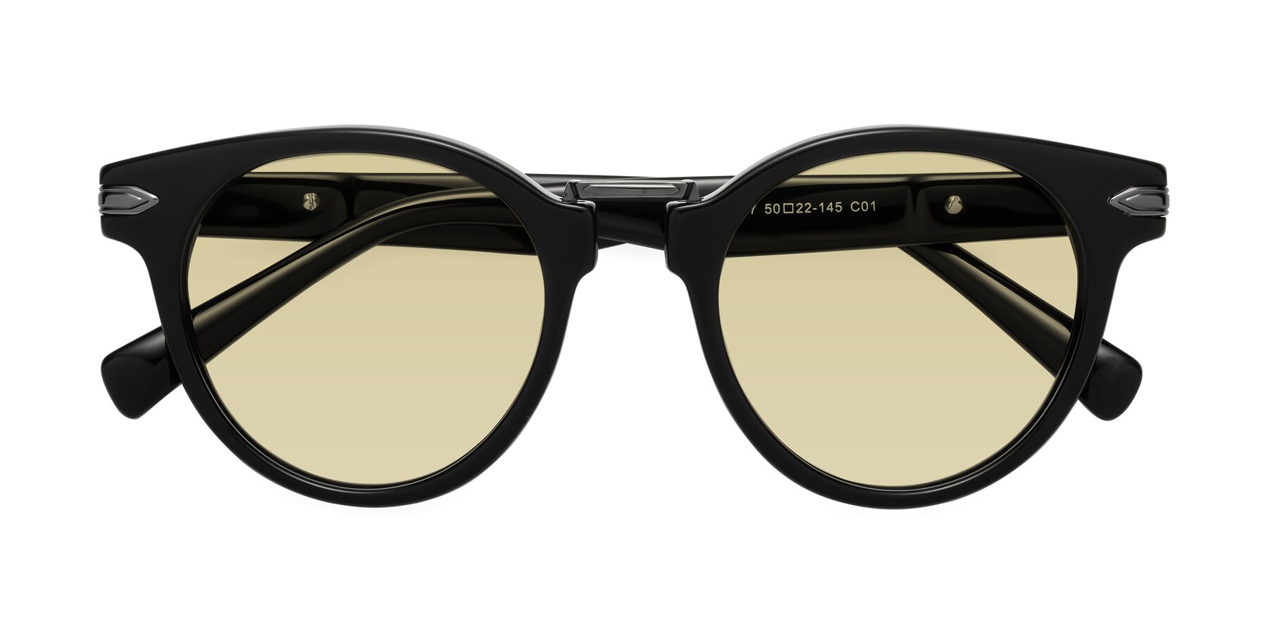 Folded Front of Alfonso in Black with Light Champagne Tinted Lenses