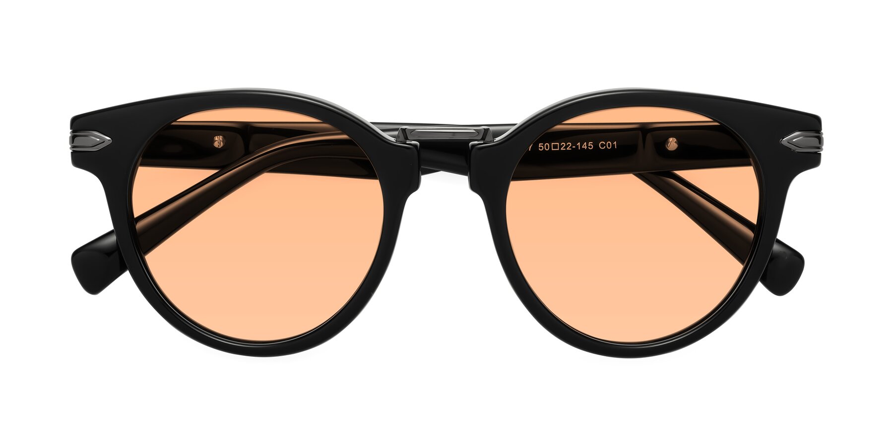 Folded Front of Alfonso in Black with Light Orange Tinted Lenses