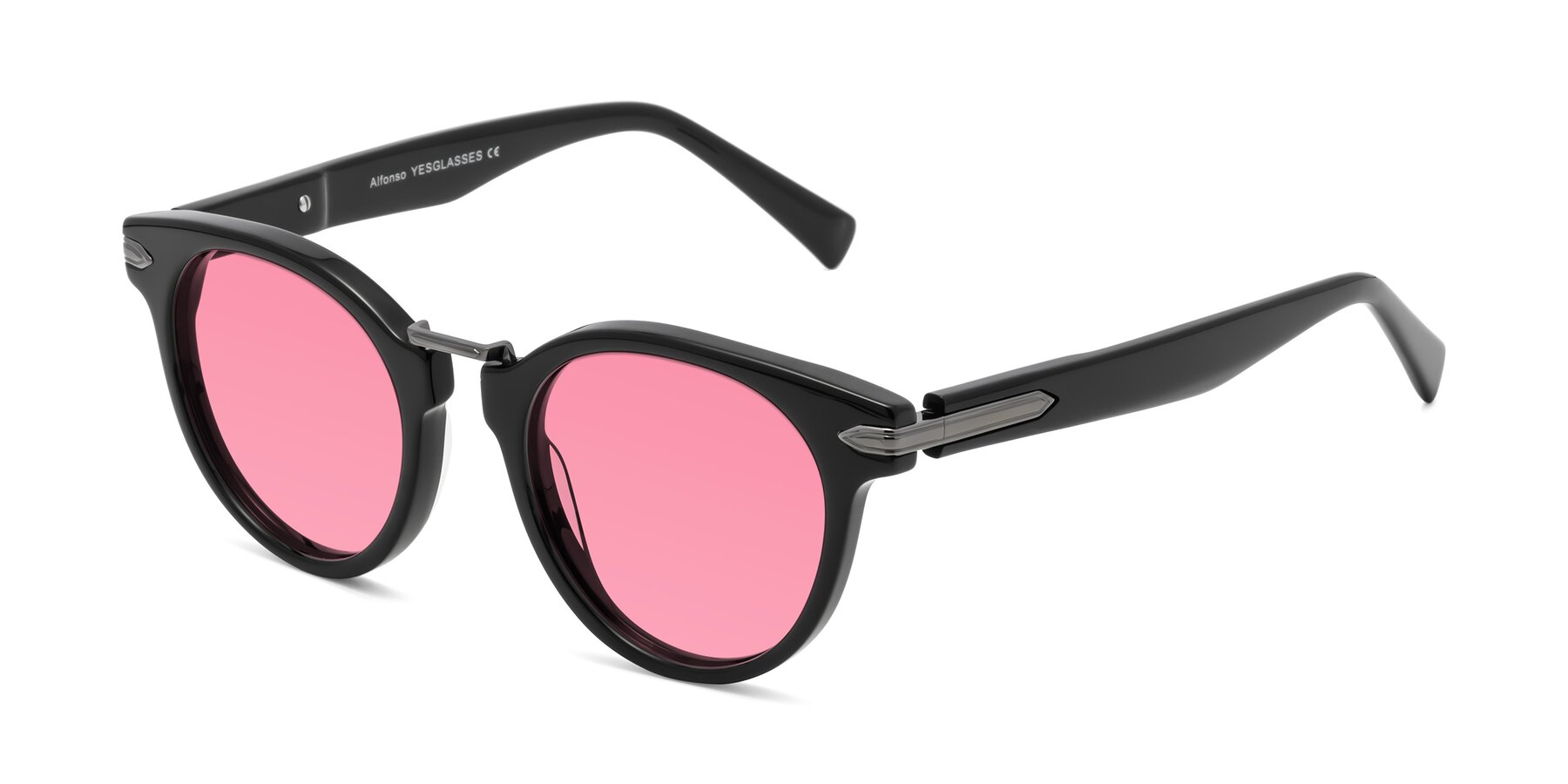 Angle of Alfonso in Black with Pink Tinted Lenses