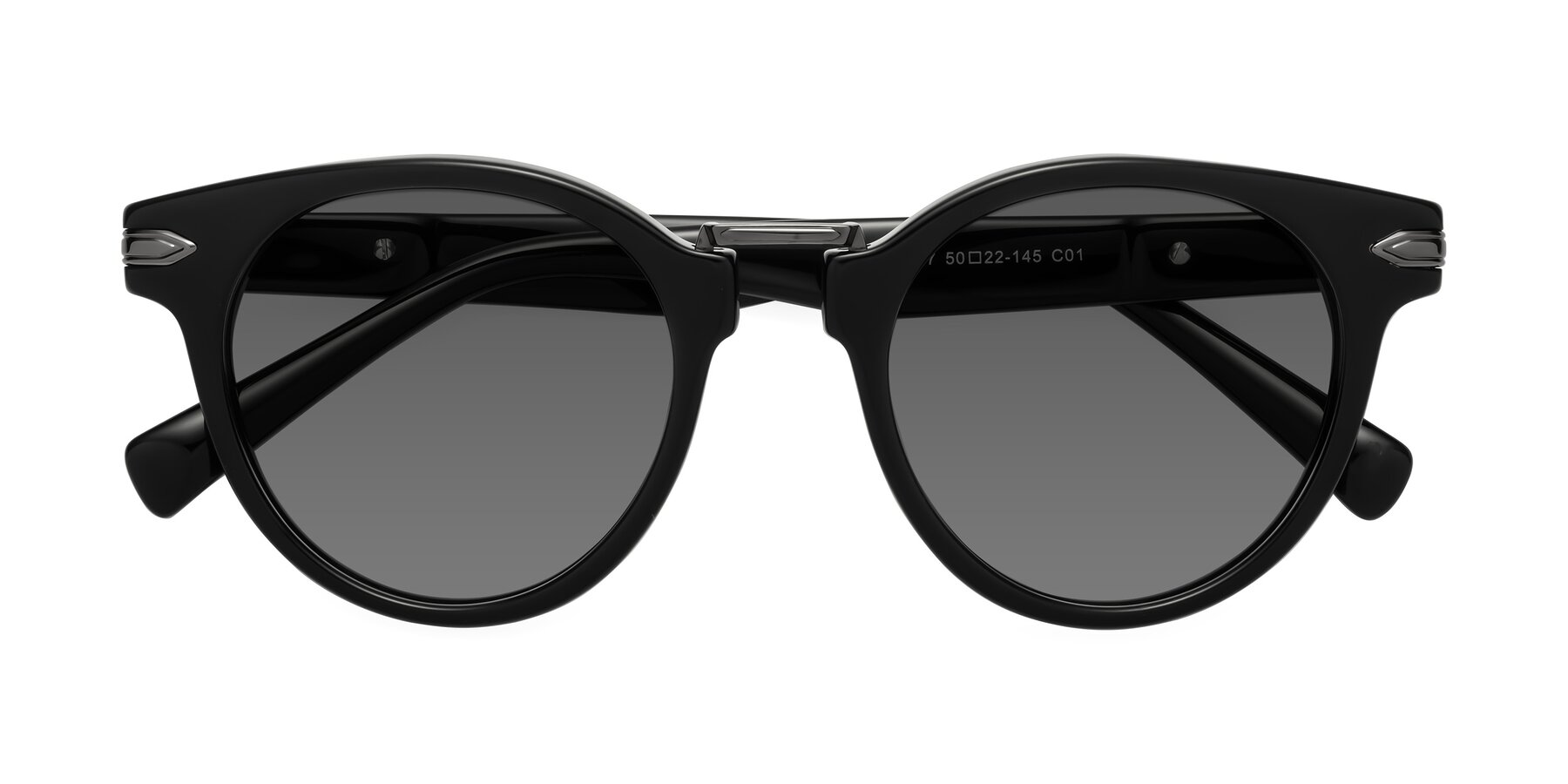 Folded Front of Alfonso in Black with Medium Gray Tinted Lenses