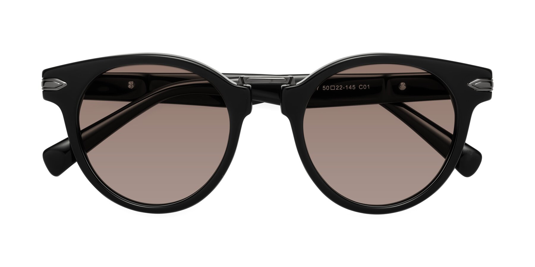 Folded Front of Alfonso in Black with Medium Brown Tinted Lenses