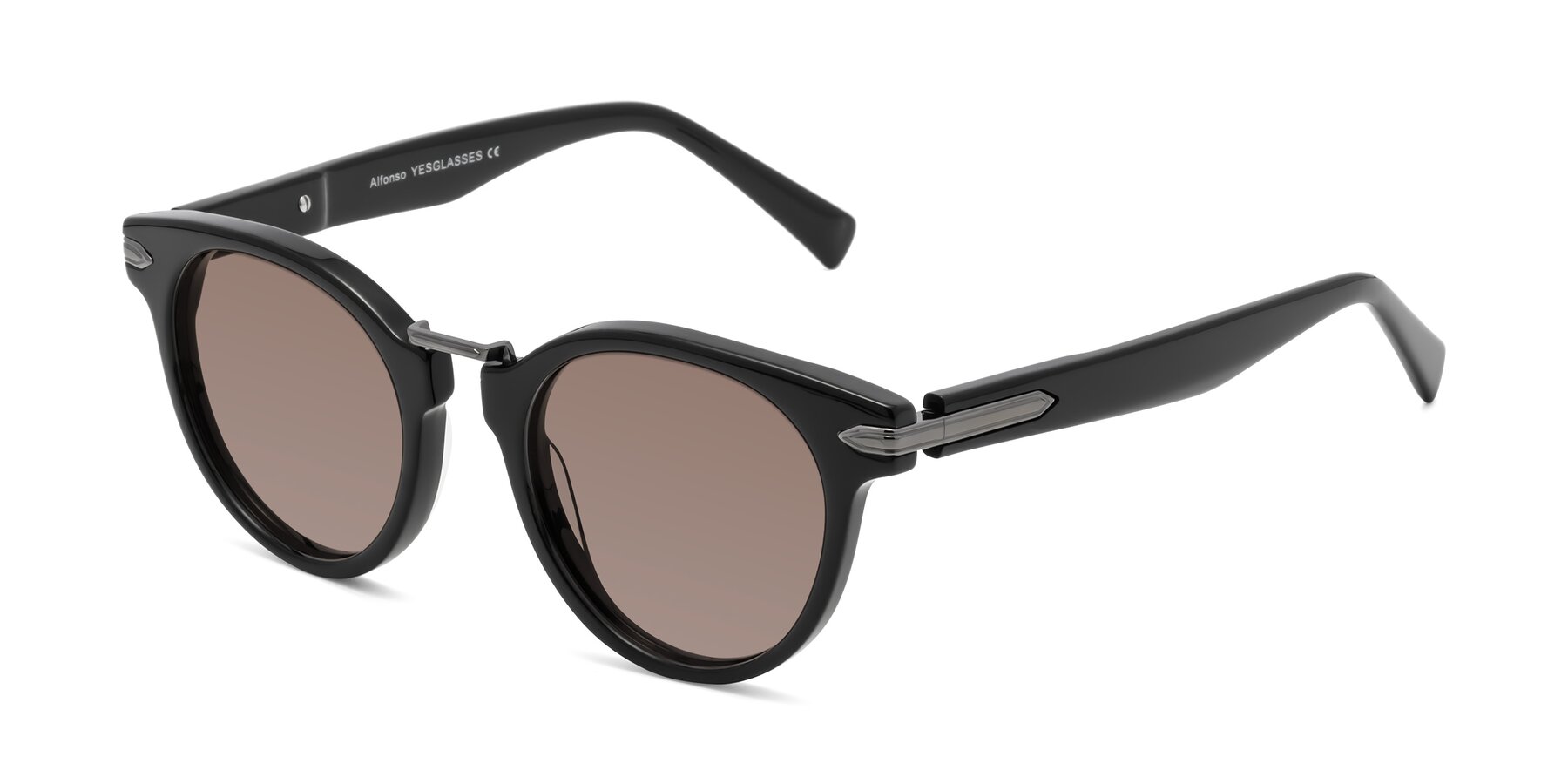 Angle of Alfonso in Black with Medium Brown Tinted Lenses