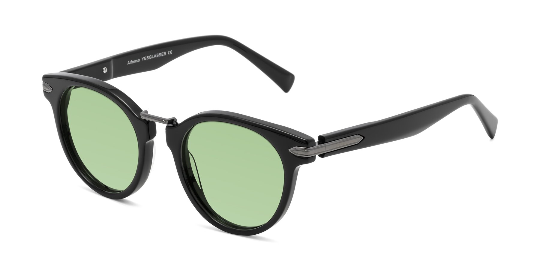 Angle of Alfonso in Black with Medium Green Tinted Lenses