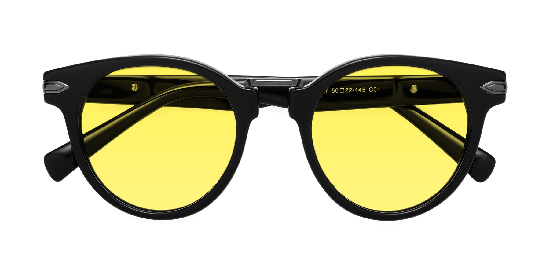 Folded Front of Alfonso in Black with Medium Yellow Tinted Lenses