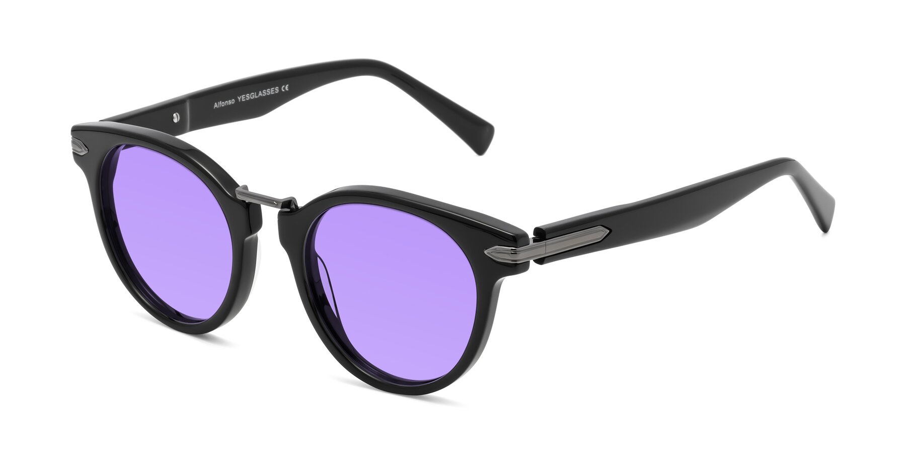 Angle of Alfonso in Black with Medium Purple Tinted Lenses