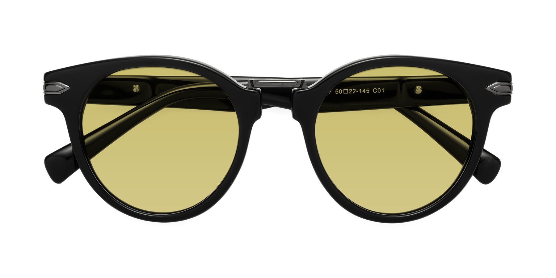 Folded Front of Alfonso in Black with Medium Champagne Tinted Lenses