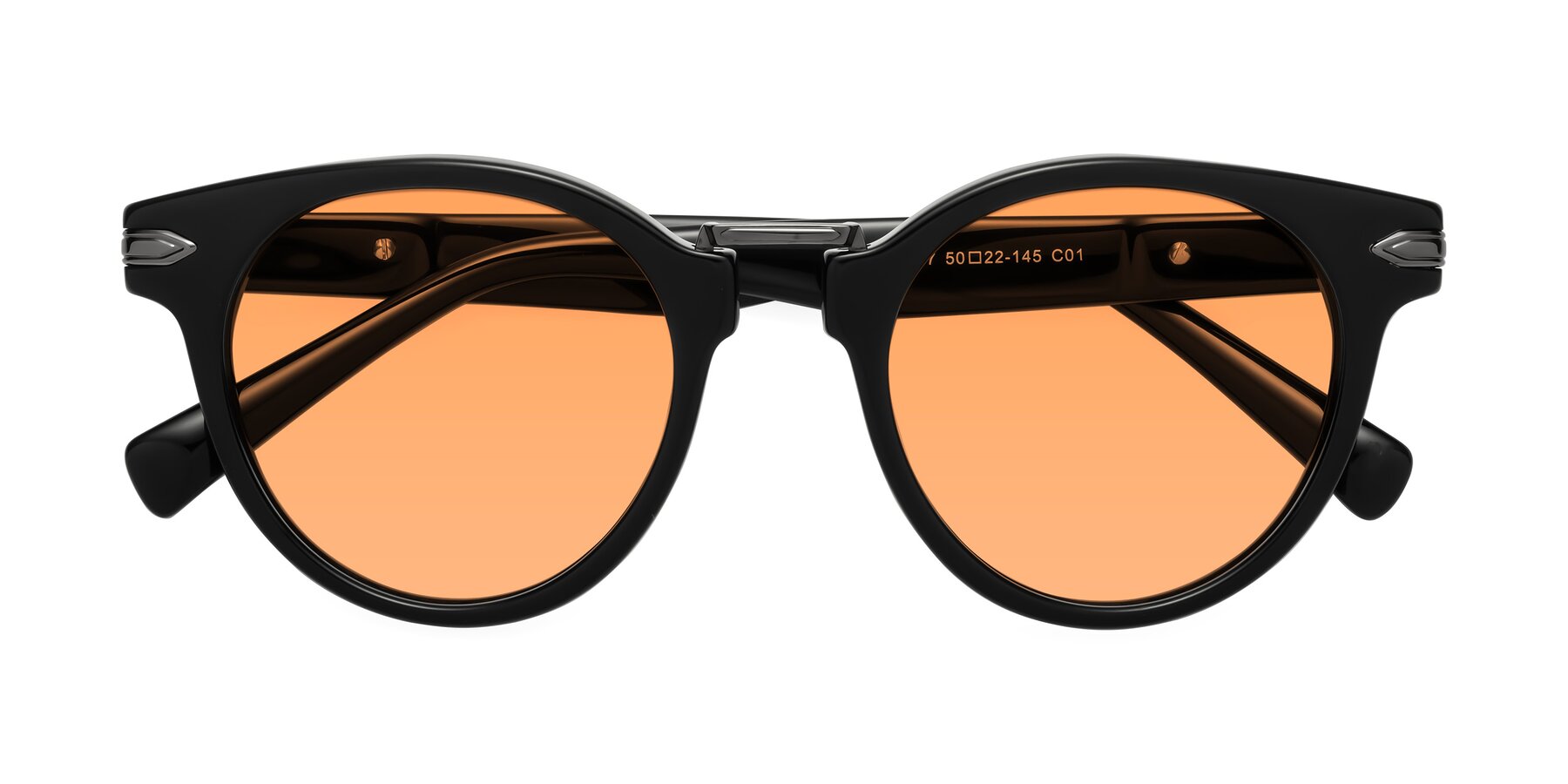 Folded Front of Alfonso in Black with Medium Orange Tinted Lenses