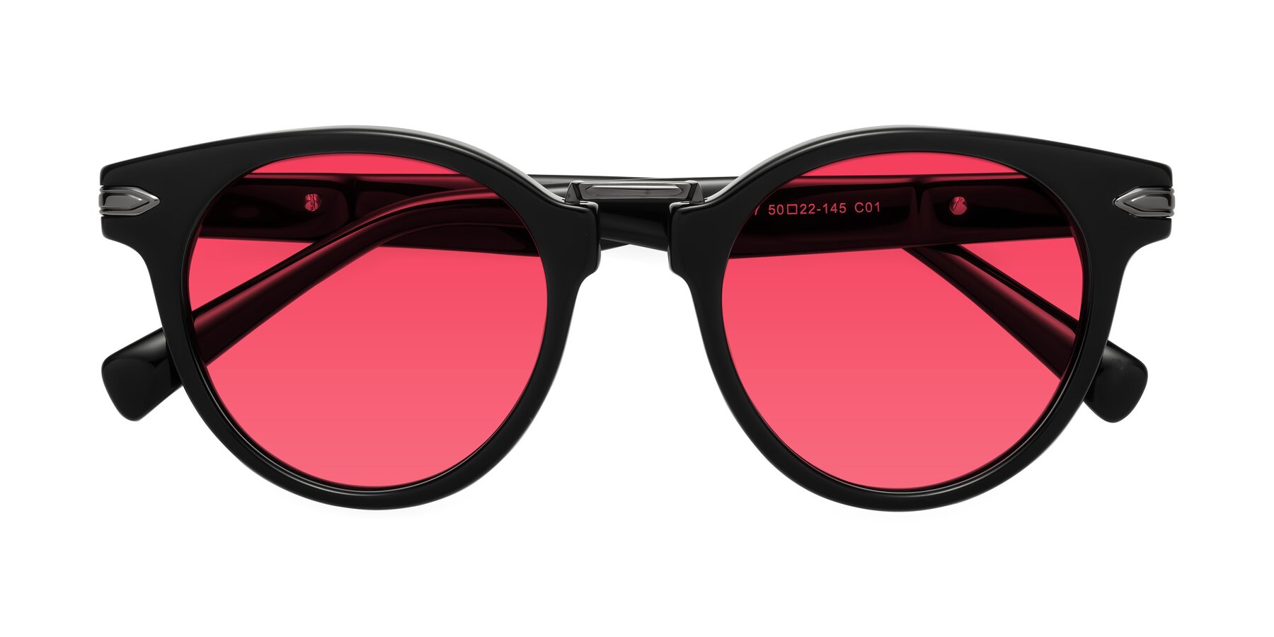 Folded Front of Alfonso in Black with Red Tinted Lenses