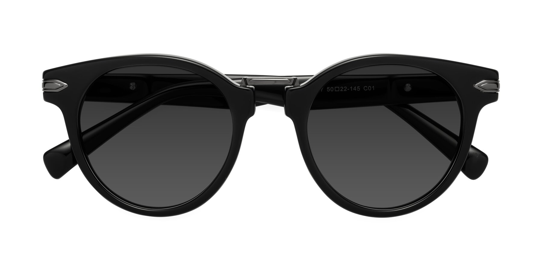 Folded Front of Alfonso in Black with Gray Tinted Lenses