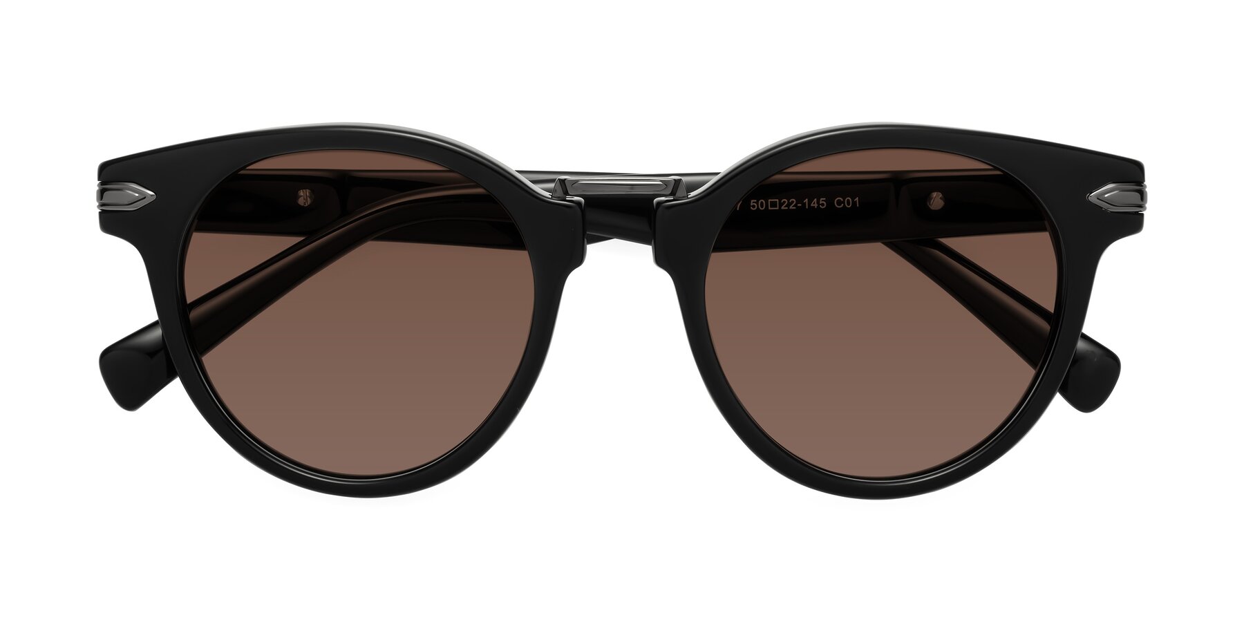 Folded Front of Alfonso in Black with Brown Tinted Lenses