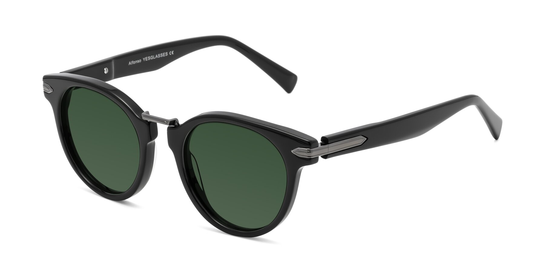 Angle of Alfonso in Black with Green Tinted Lenses