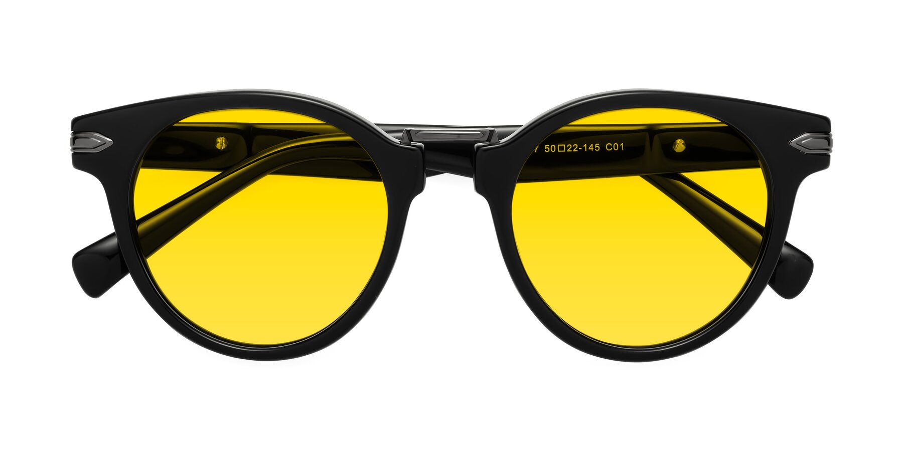 Folded Front of Alfonso in Black with Yellow Tinted Lenses