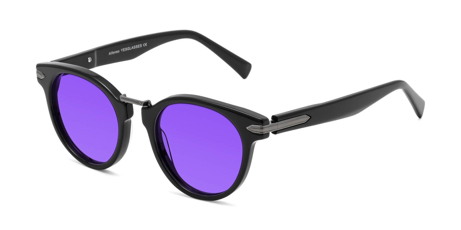 Angle of Alfonso in Black with Purple Tinted Lenses