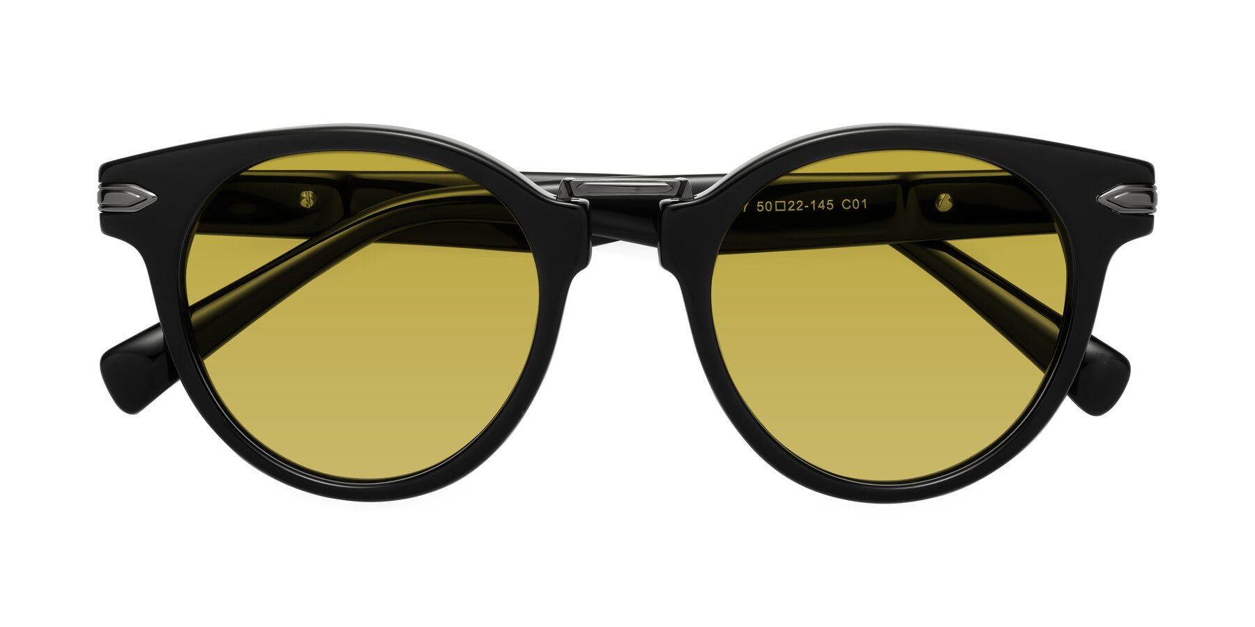 Folded Front of Alfonso in Black with Champagne Tinted Lenses