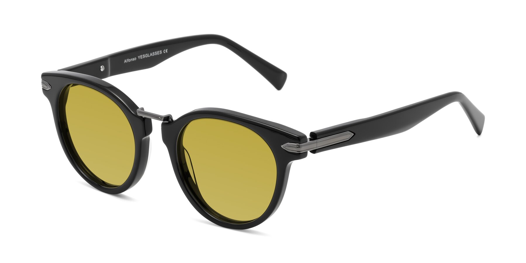 Angle of Alfonso in Black with Champagne Tinted Lenses