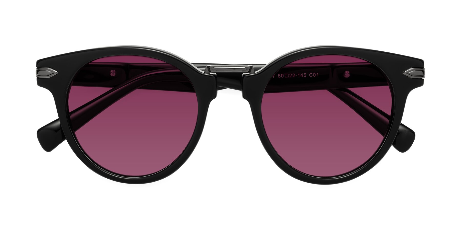 Folded Front of Alfonso in Black with Wine Tinted Lenses