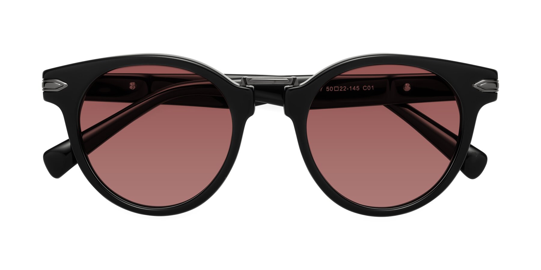 Folded Front of Alfonso in Black with Garnet Tinted Lenses