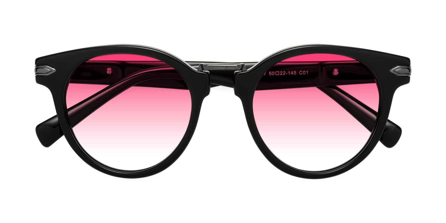 Folded Front of Alfonso in Black with Pink Gradient Lenses