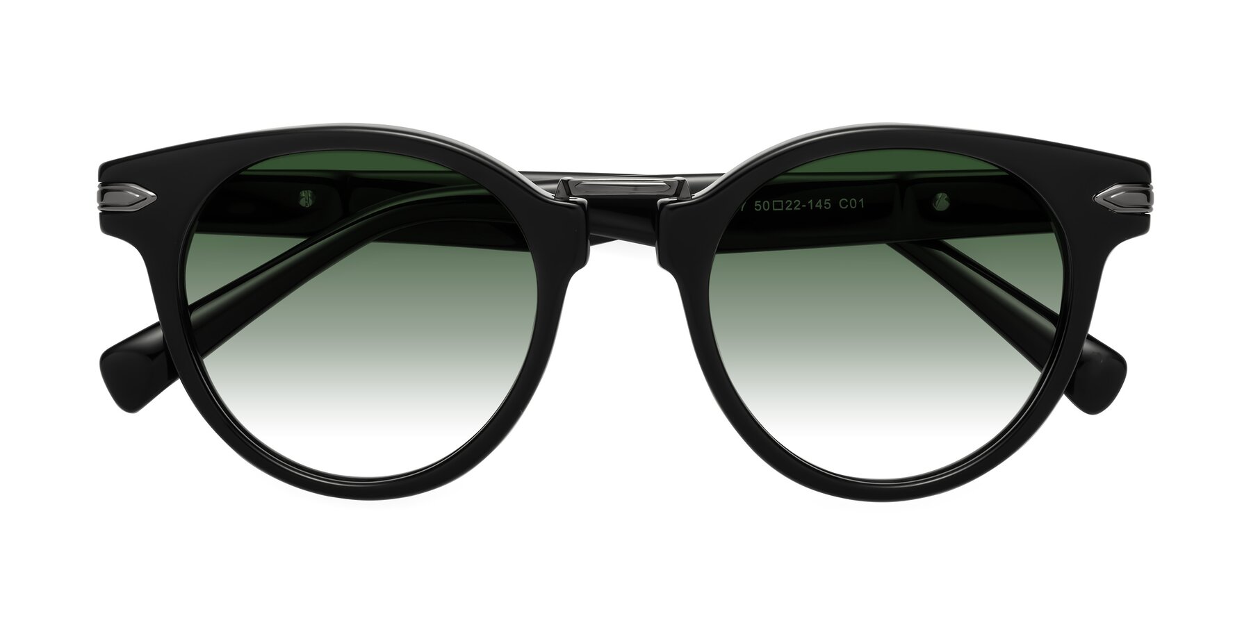 Folded Front of Alfonso in Black with Green Gradient Lenses