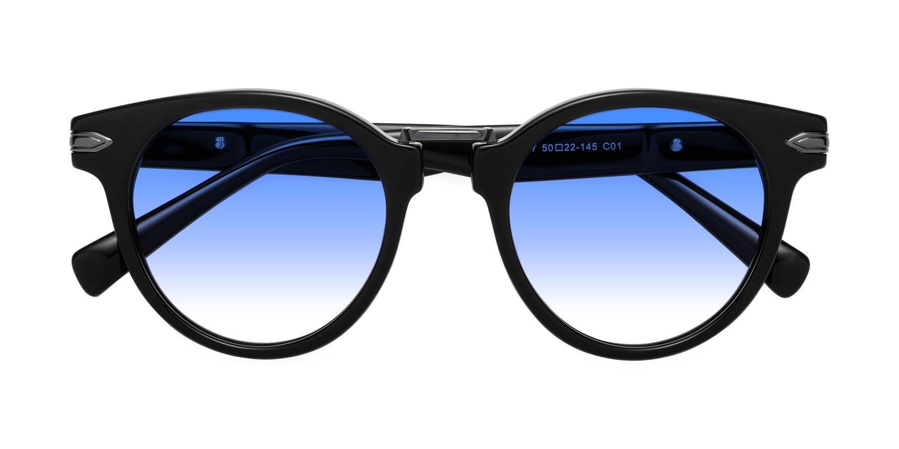 Folded Front of Alfonso in Black with Blue Gradient Lenses