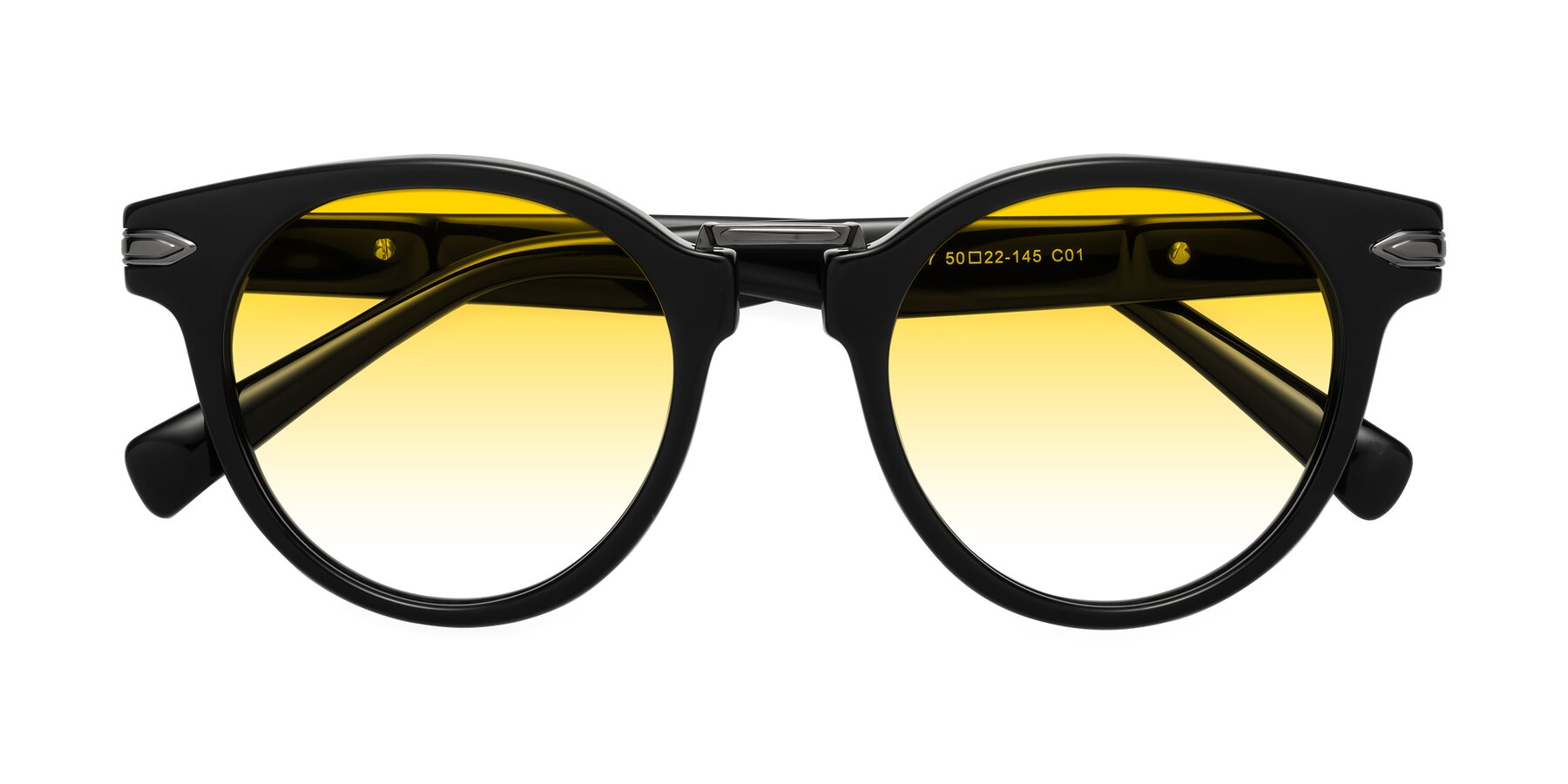 Folded Front of Alfonso in Black with Yellow Gradient Lenses