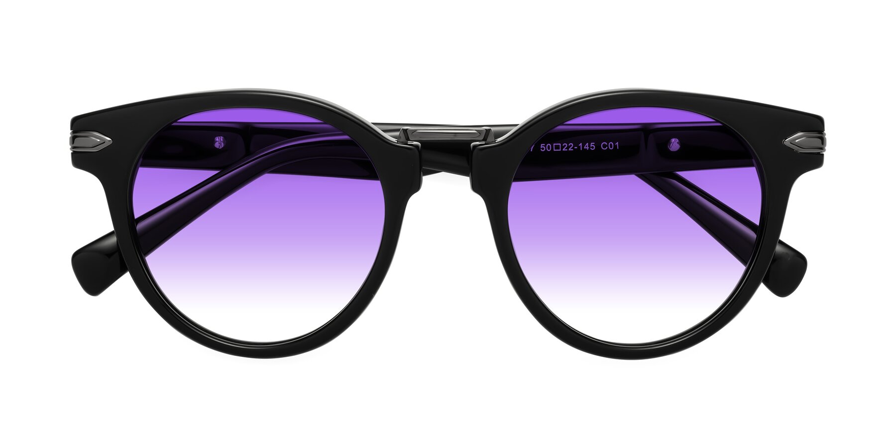 Folded Front of Alfonso in Black with Purple Gradient Lenses