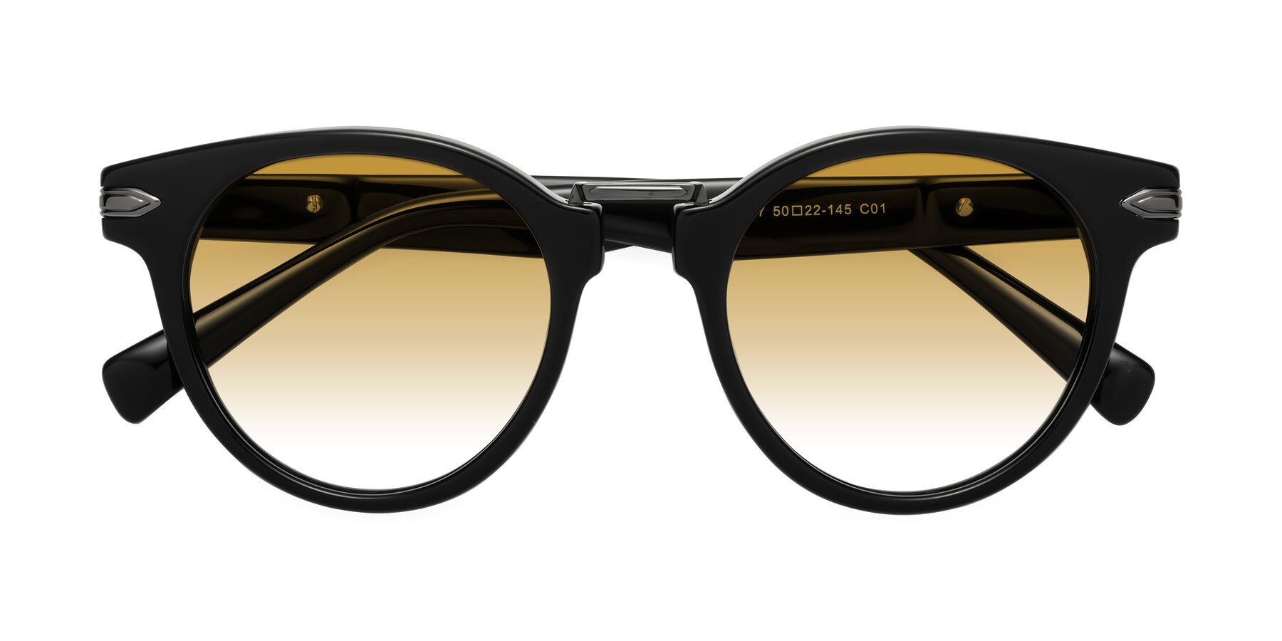 Folded Front of Alfonso in Black with Champagne Gradient Lenses