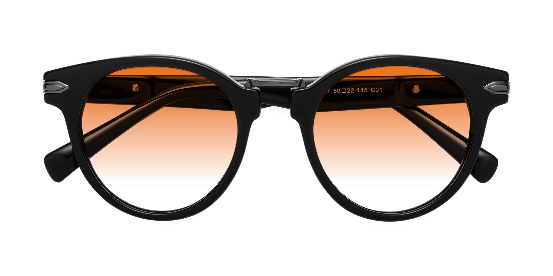 Folded Front of Alfonso in Black with Orange Gradient Lenses