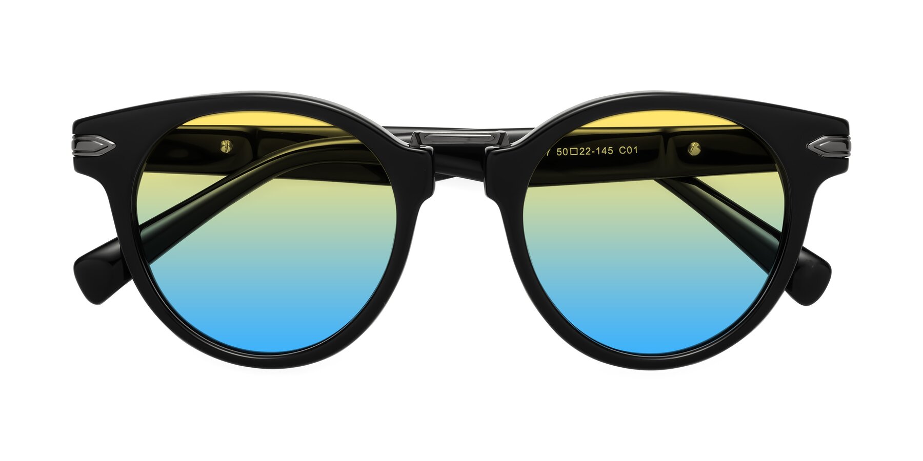 Folded Front of Alfonso in Black with Yellow / Blue Gradient Lenses