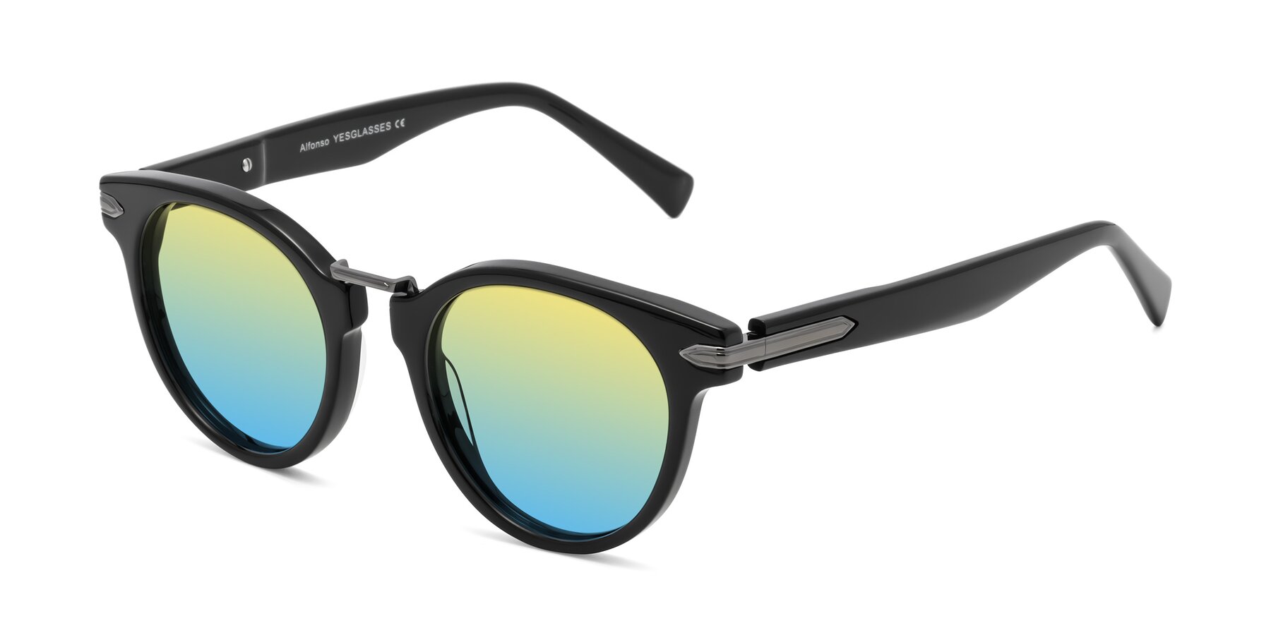 Angle of Alfonso in Black with Yellow / Blue Gradient Lenses