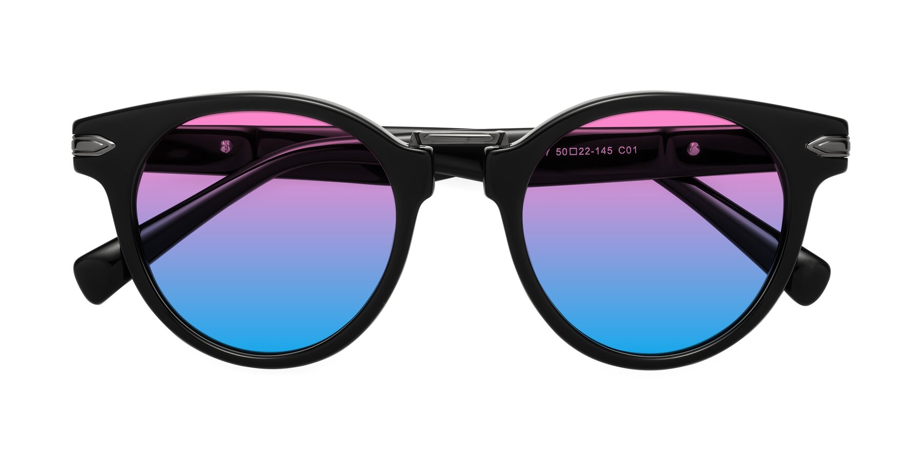 Folded Front of Alfonso in Black with Pink / Blue Gradient Lenses