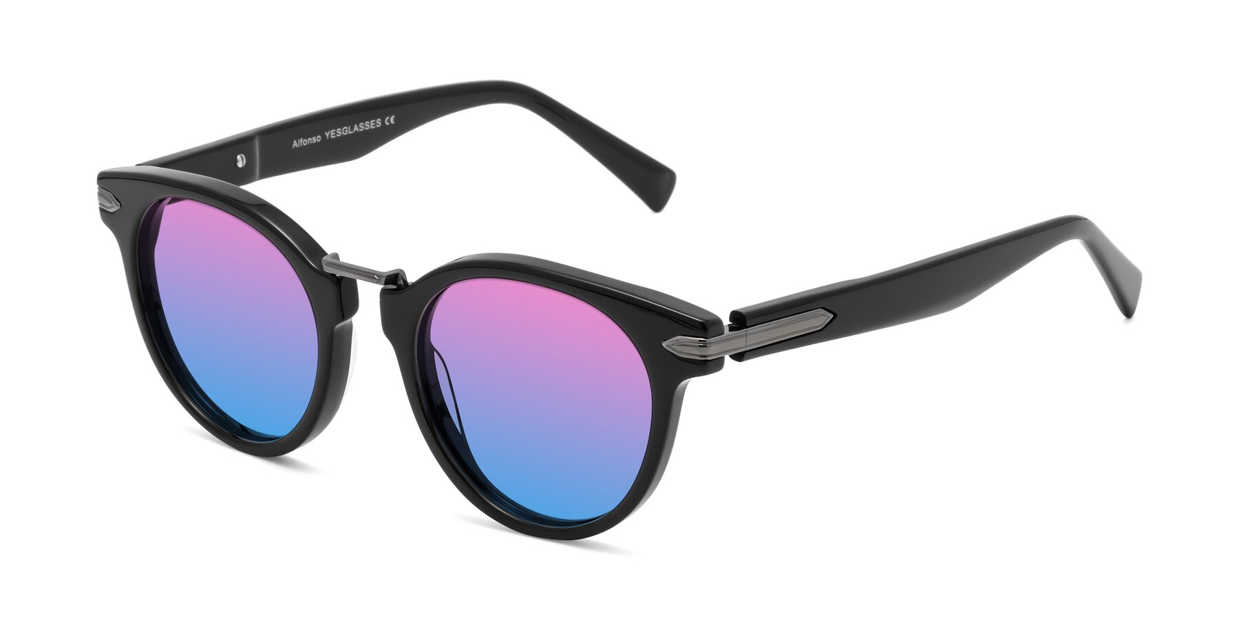 Angle of Alfonso in Black with Pink / Blue Gradient Lenses