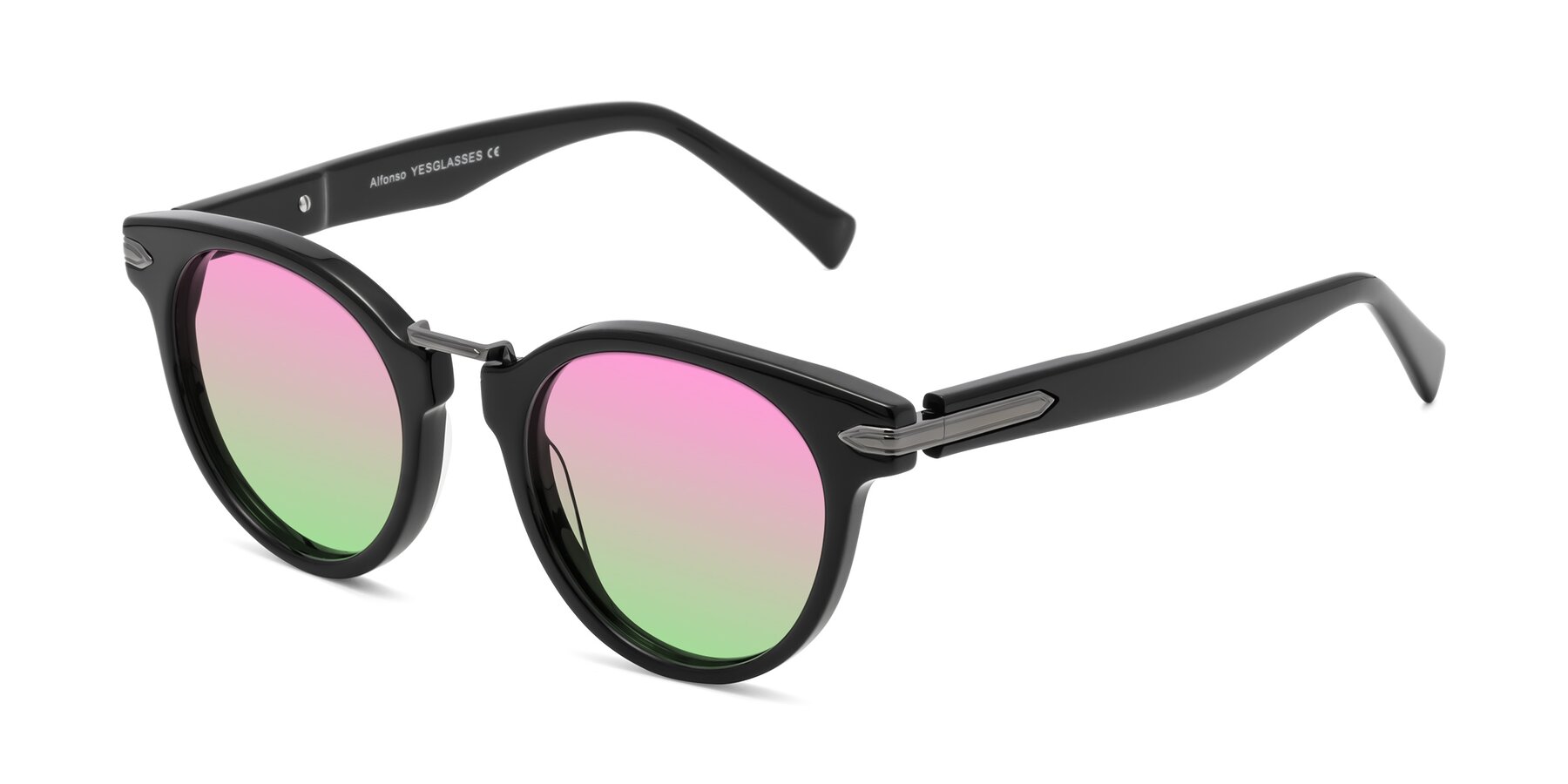 Angle of Alfonso in Black with Pink / Green Gradient Lenses