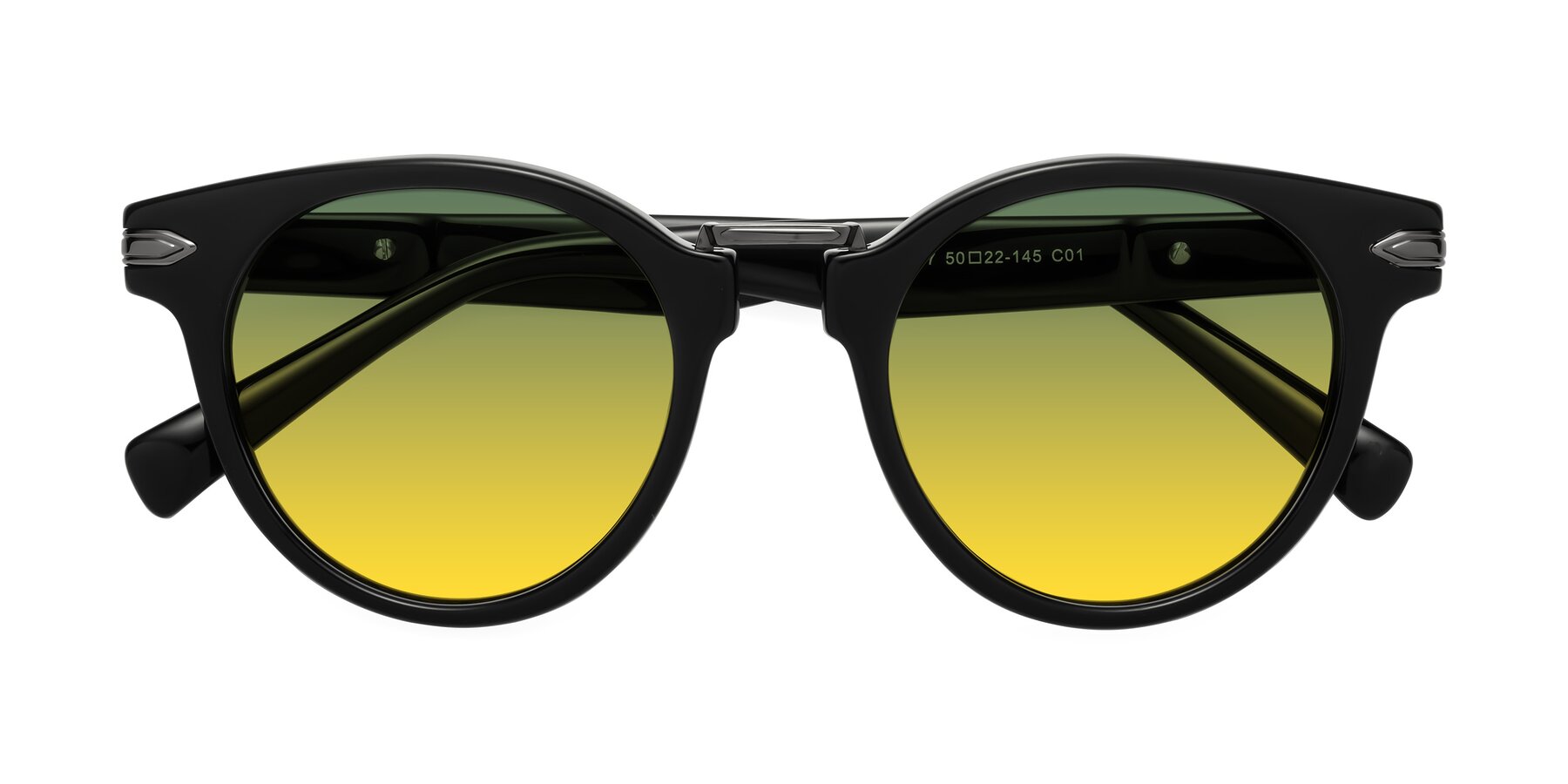 Folded Front of Alfonso in Black with Green / Yellow Gradient Lenses