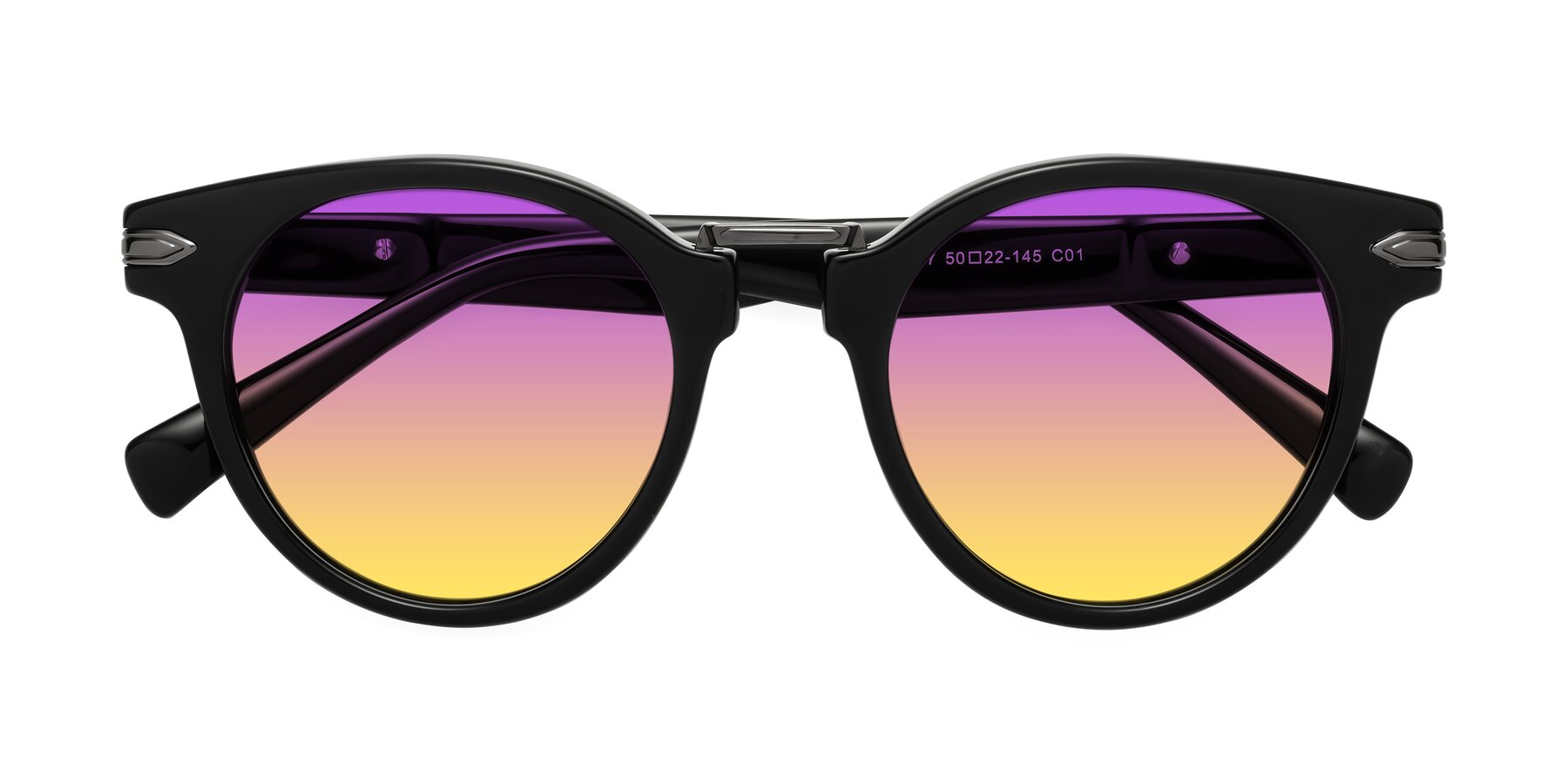 Folded Front of Alfonso in Black with Purple / Yellow Gradient Lenses