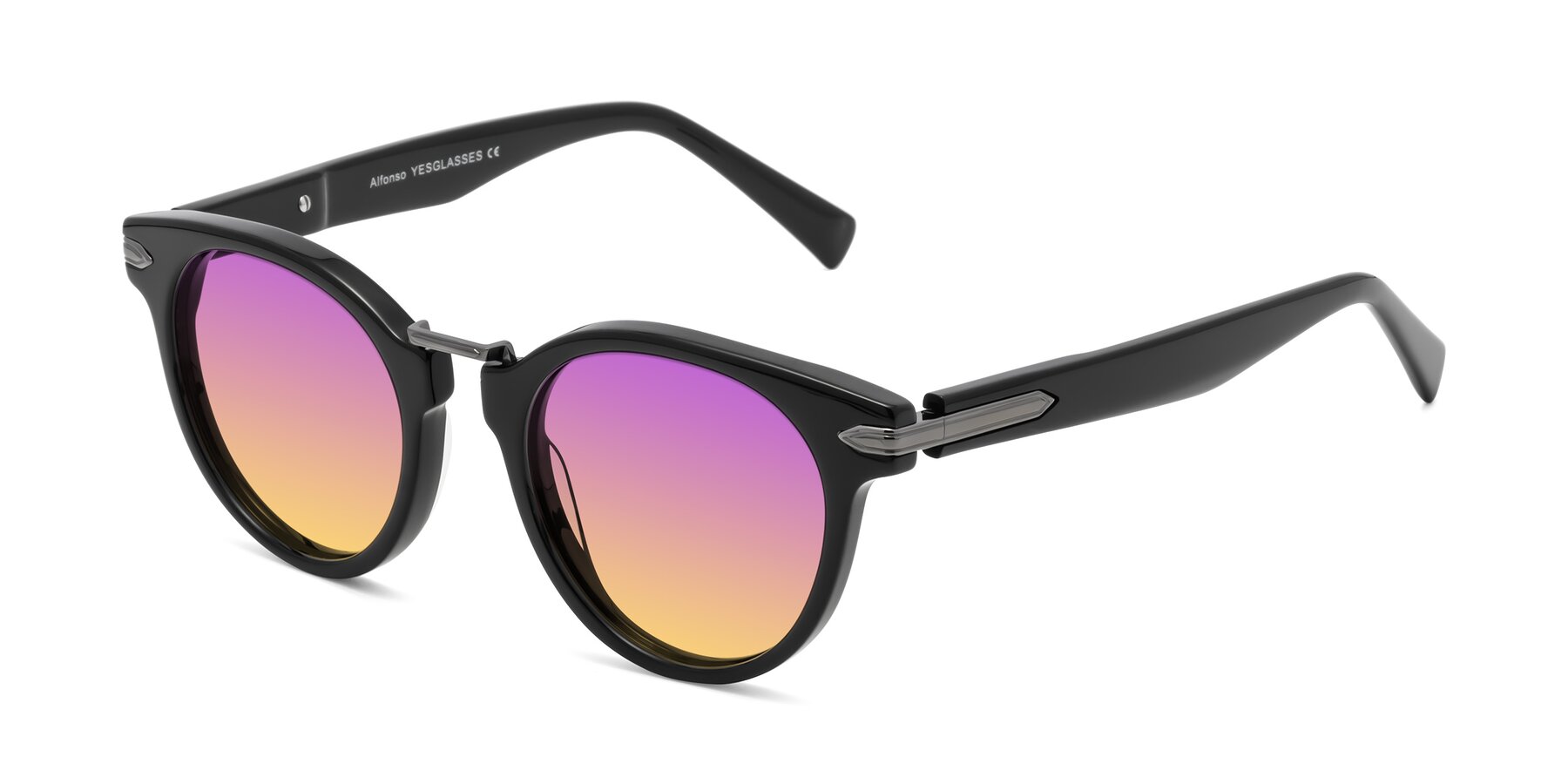 Angle of Alfonso in Black with Purple / Yellow Gradient Lenses