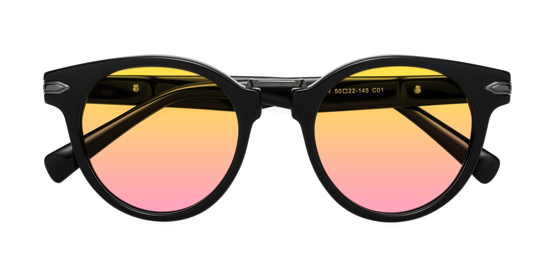 Folded Front of Alfonso in Black with Yellow / Pink Gradient Lenses