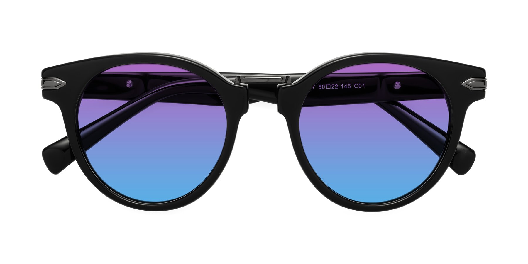Folded Front of Alfonso in Black with Purple / Blue Gradient Lenses