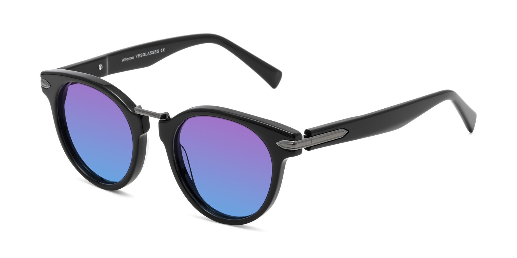 Angle of Alfonso in Black with Purple / Blue Gradient Lenses