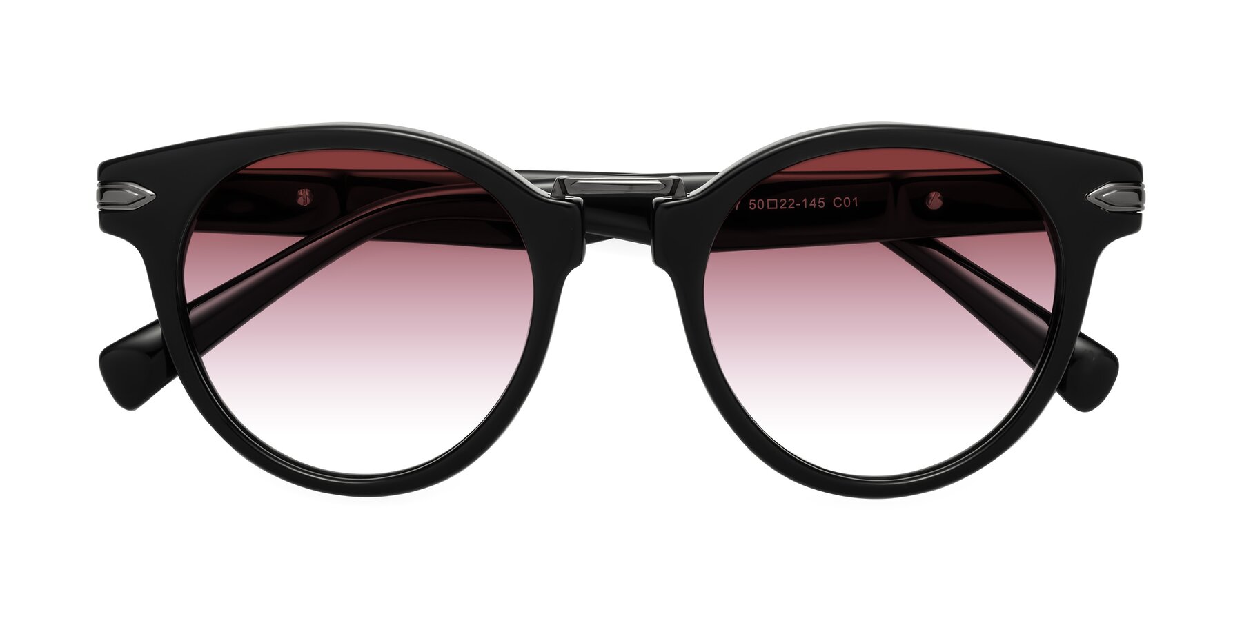 Folded Front of Alfonso in Black with Garnet Gradient Lenses