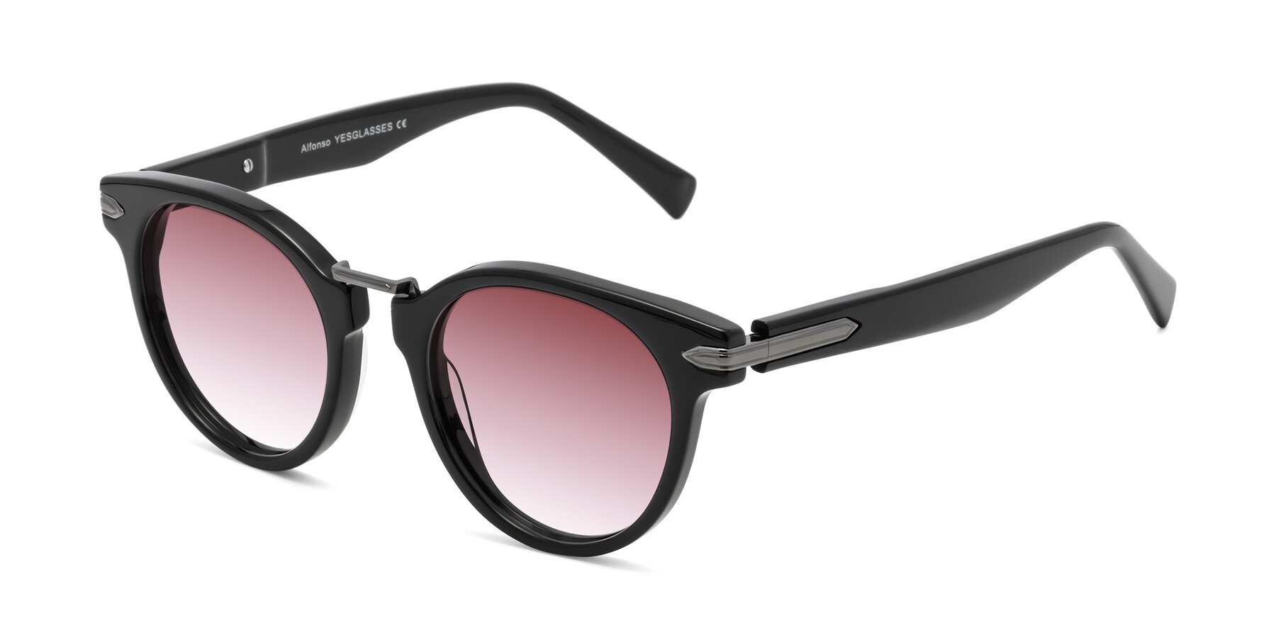 Angle of Alfonso in Black with Garnet Gradient Lenses