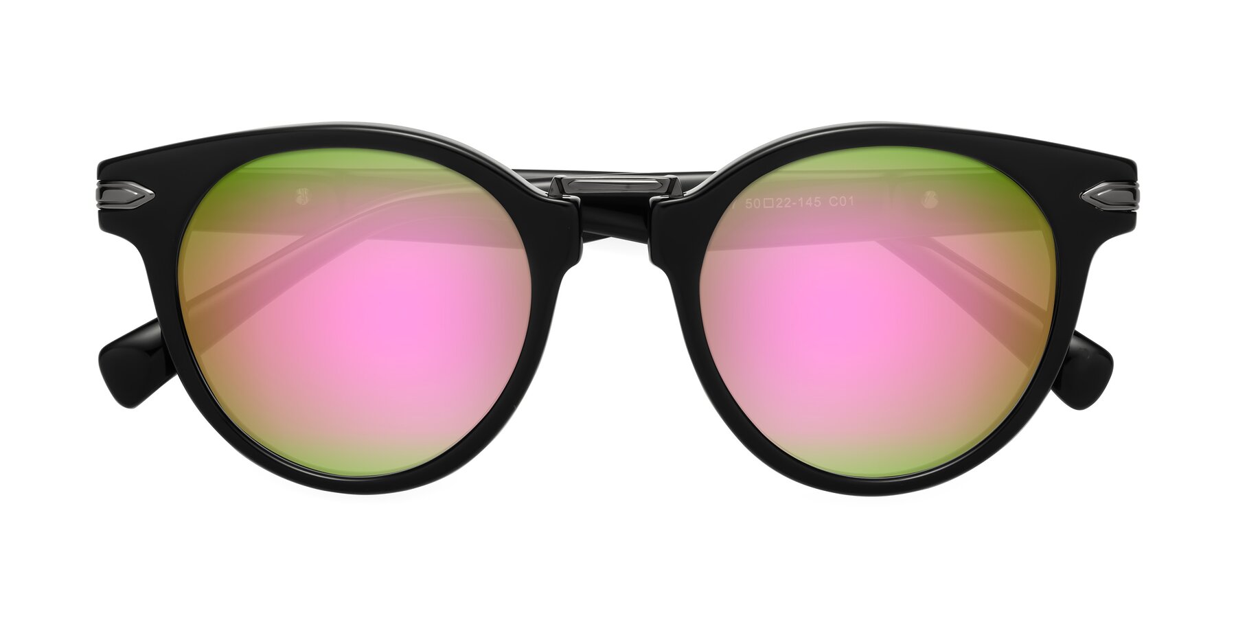 Folded Front of Alfonso in Black with Pink Mirrored Lenses