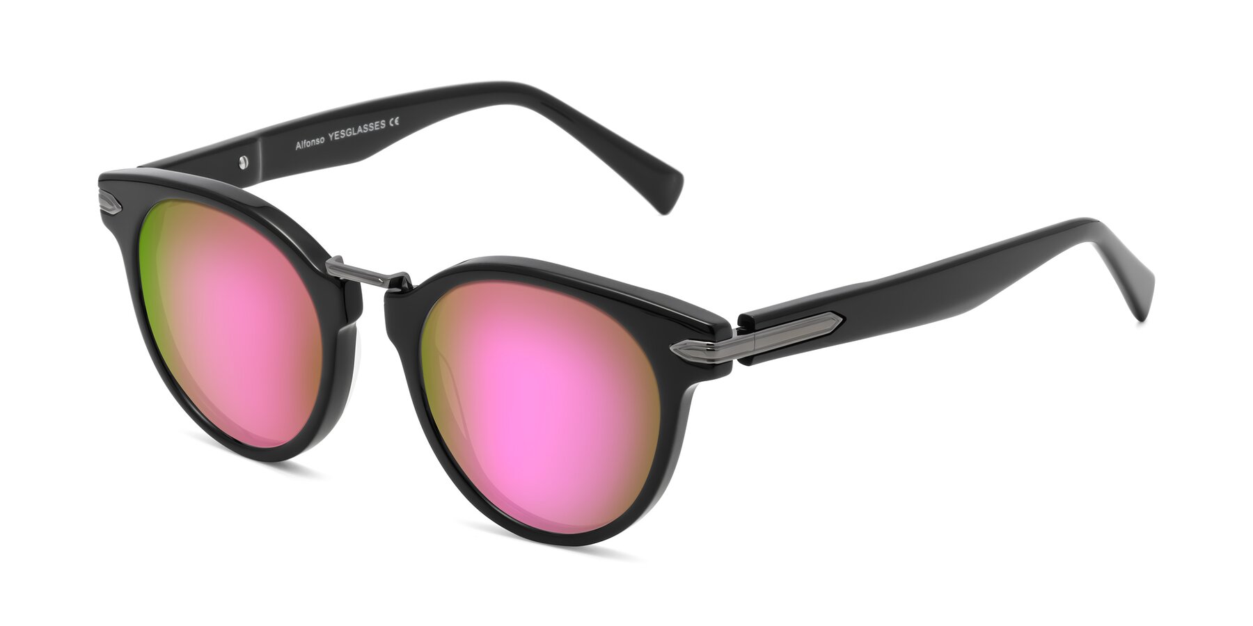 Angle of Alfonso in Black with Pink Mirrored Lenses