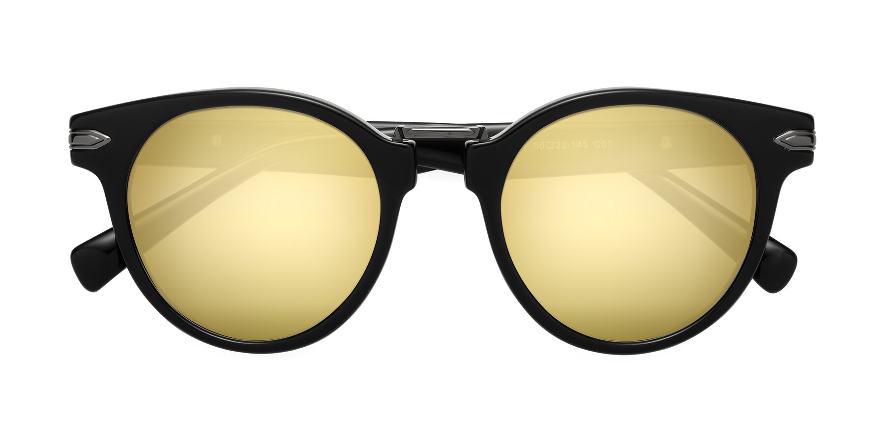 Folded Front of Alfonso in Black with Gold Mirrored Lenses