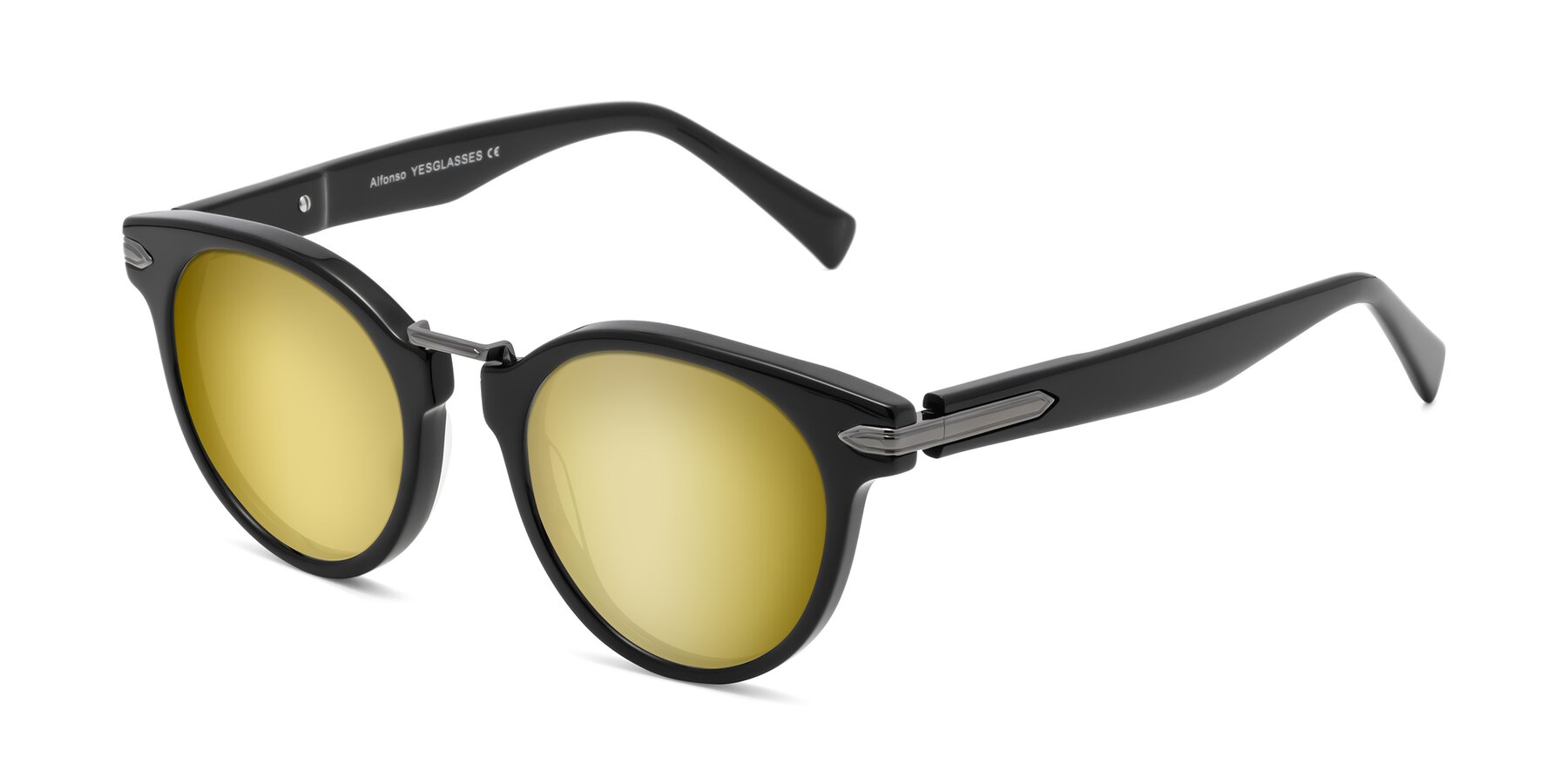 Angle of Alfonso in Black with Gold Mirrored Lenses