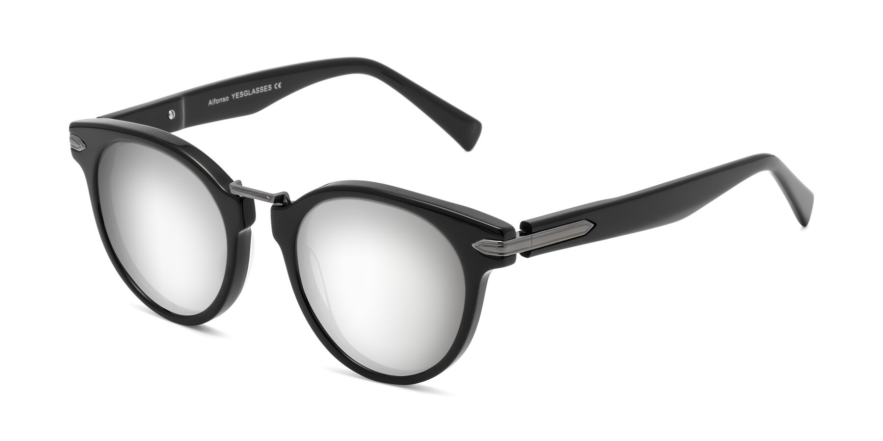 Angle of Alfonso in Black with Silver Mirrored Lenses