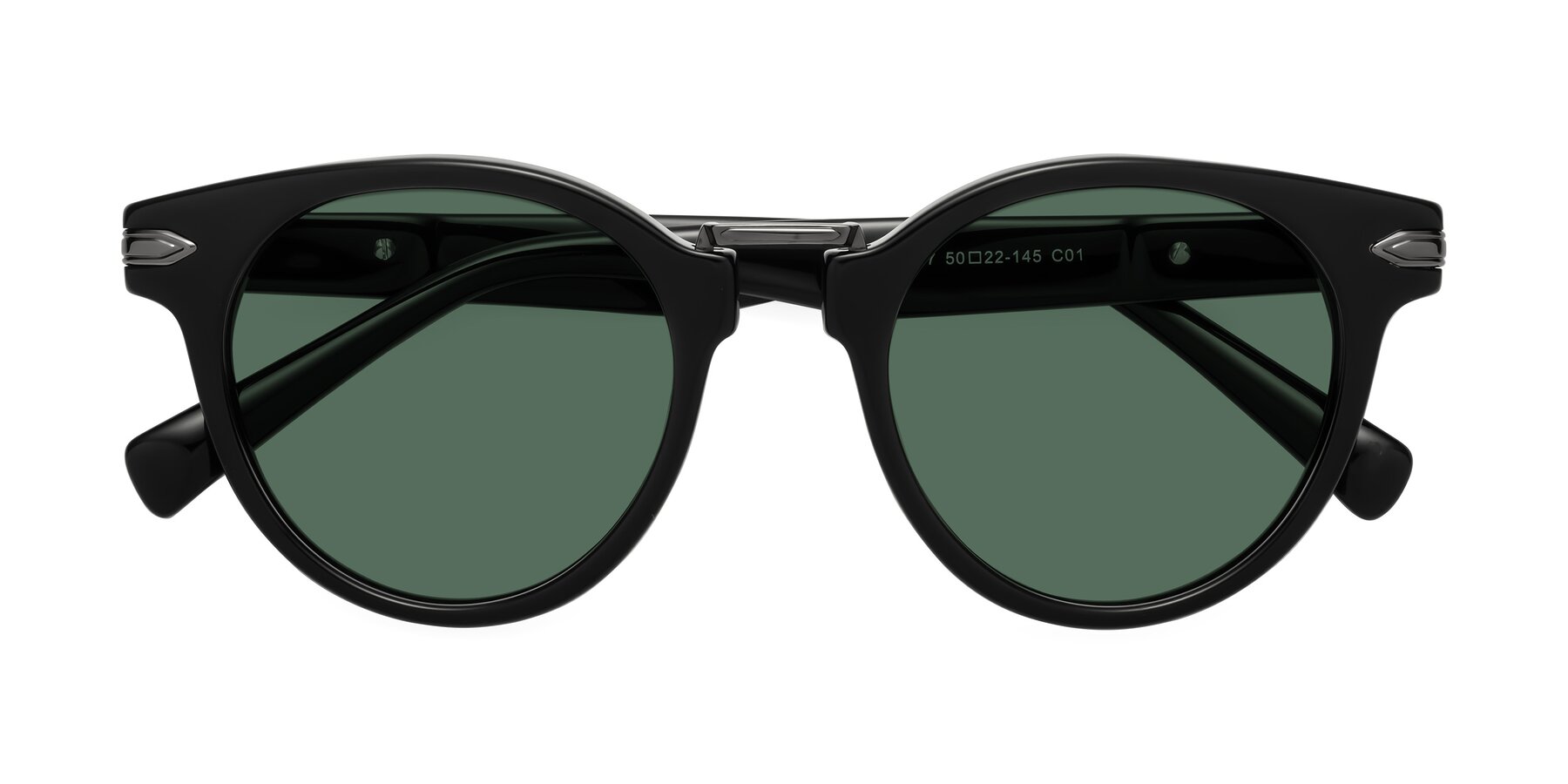 Folded Front of Alfonso in Black with Green Polarized Lenses