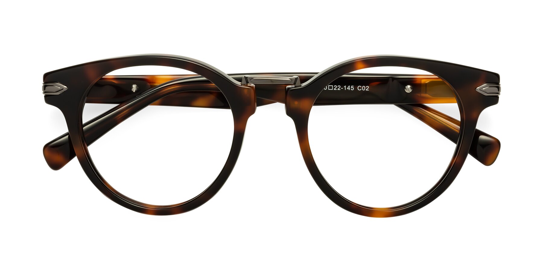 Folded Front of Alfonso in Tortoise with Clear Eyeglass Lenses