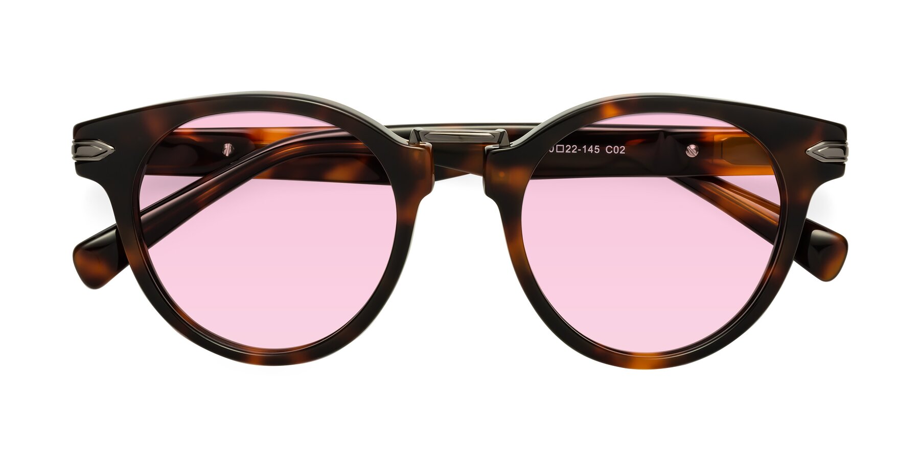 Folded Front of Alfonso in Tortoise with Light Pink Tinted Lenses