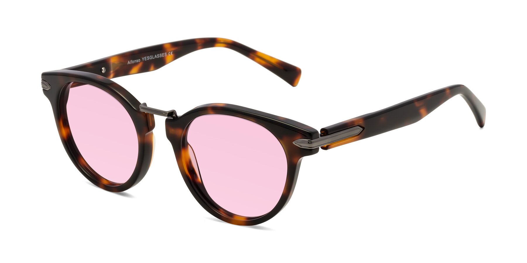 Angle of Alfonso in Tortoise with Light Pink Tinted Lenses